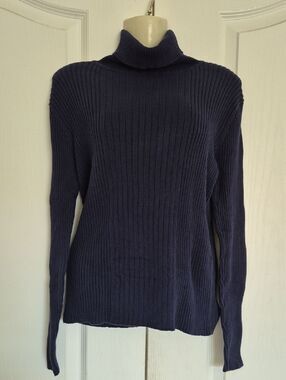Ribbed Navy Turtleneck Sweater